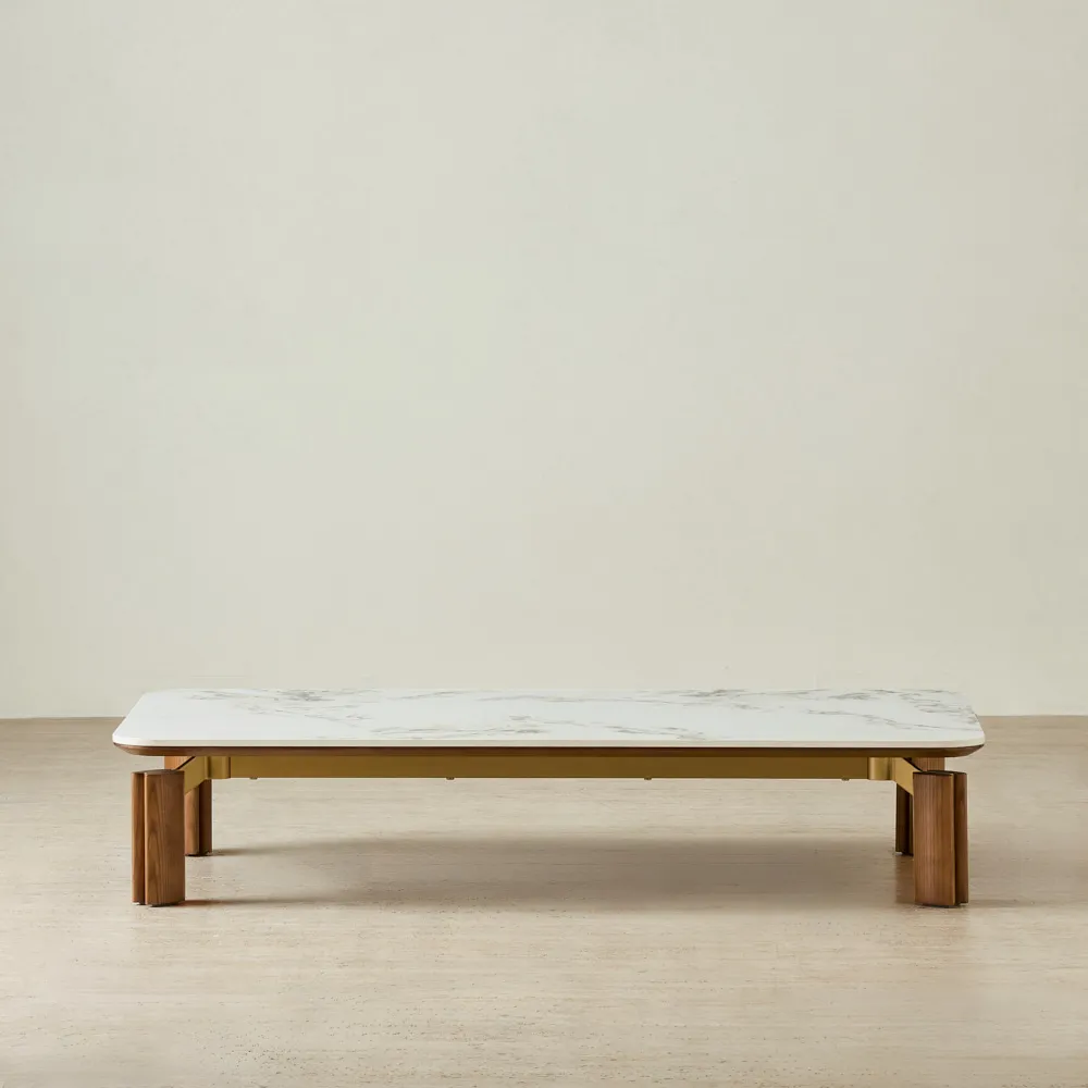 Portobello Toffee Brown Ash Veneer Rectangular Coffee Table - Pandora Brown Sintered Stone Top
