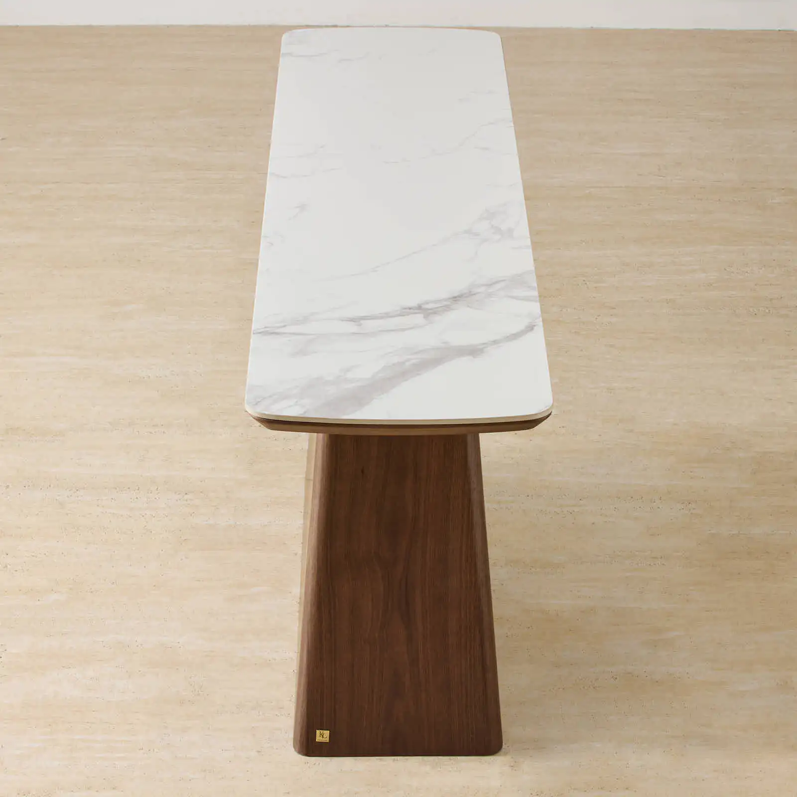 Dunstan Smoky Walnut Veneer Console Table with Statuario White Sintered Stone Top