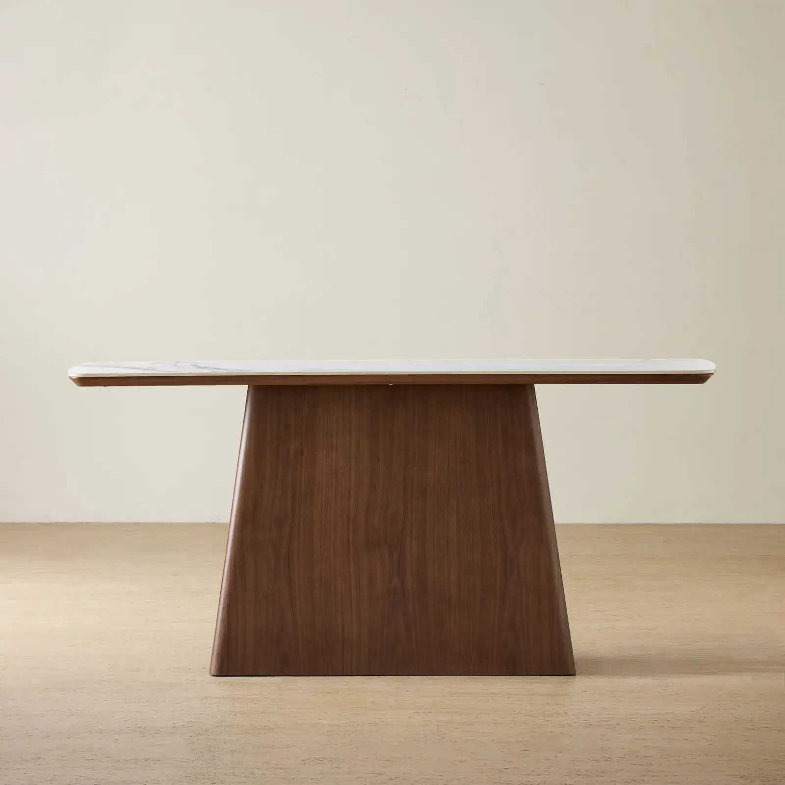 Dunstan Smoky Walnut Veneer Console Table with Statuario White Sintered Stone Top