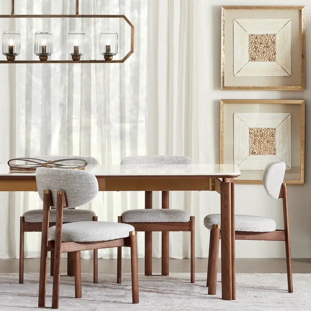 Portobello II Murmur White Fabric Dining Chair - Toffee Brown Ash Legs