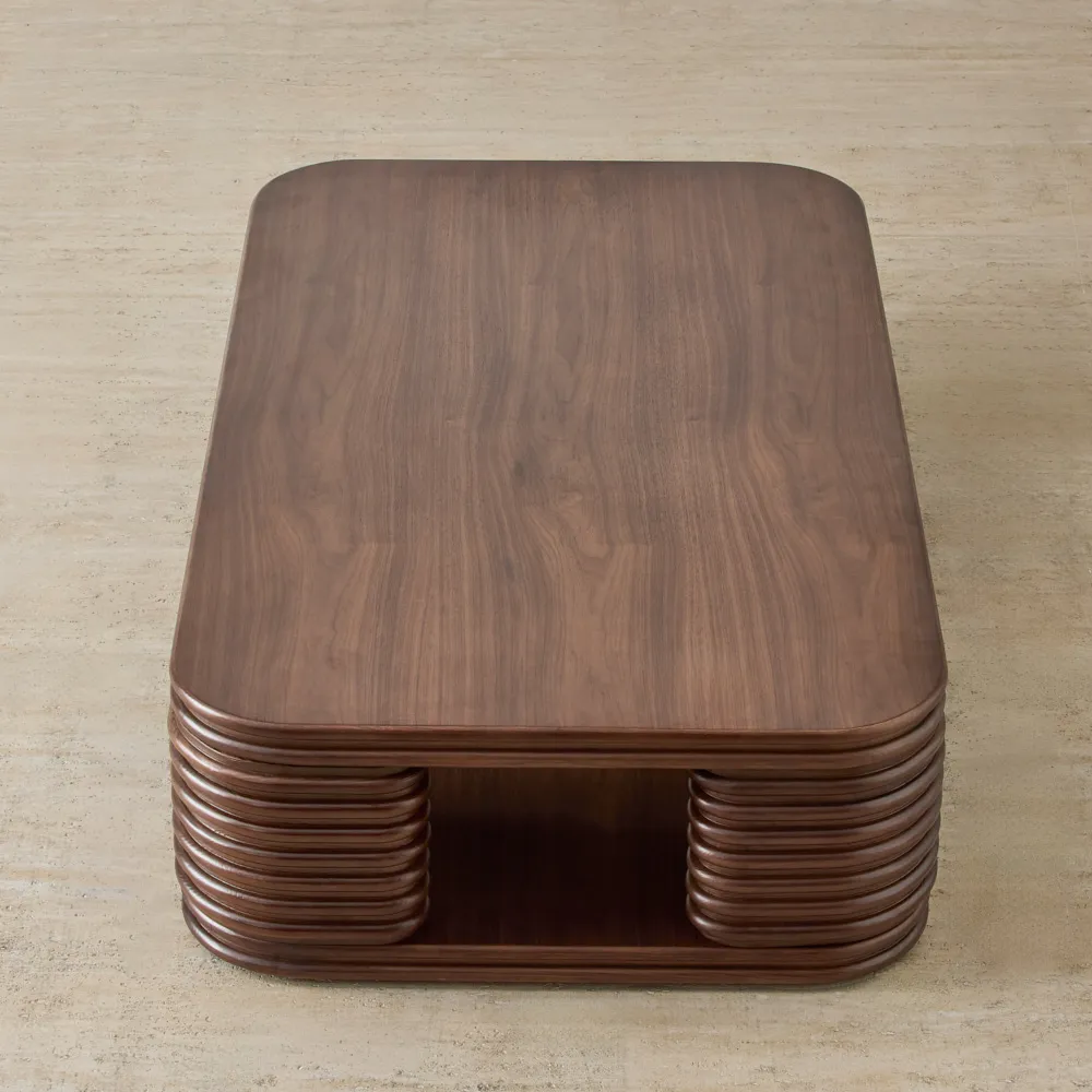 Ophelia Smoky Walnut Veneer Curved Coffee Table - 140x80cm