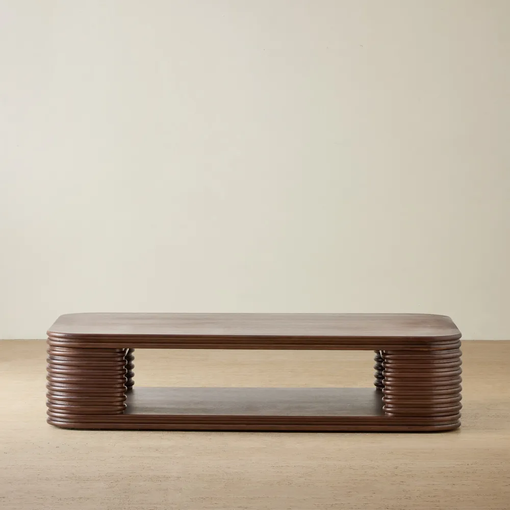 Ophelia Smoky Walnut Veneer Curved Coffee Table - 140x80cm