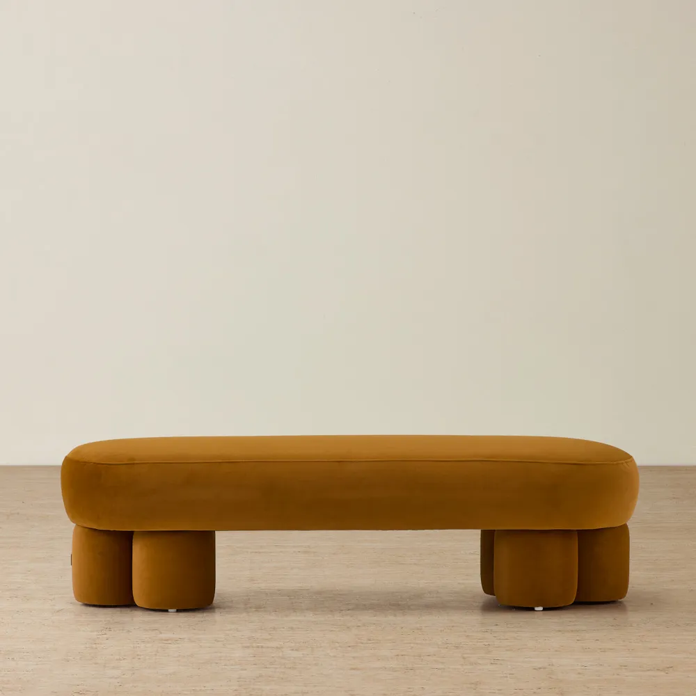 Estelle Velvet Mustard Velveteen Fabric Ottoman