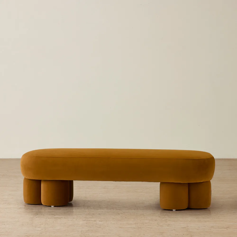 Estelle Velvet Mustard Velveteen Fabric Ottoman