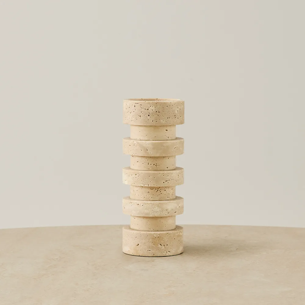 Rikki Beige Travertine Candle Holder 25.5cm