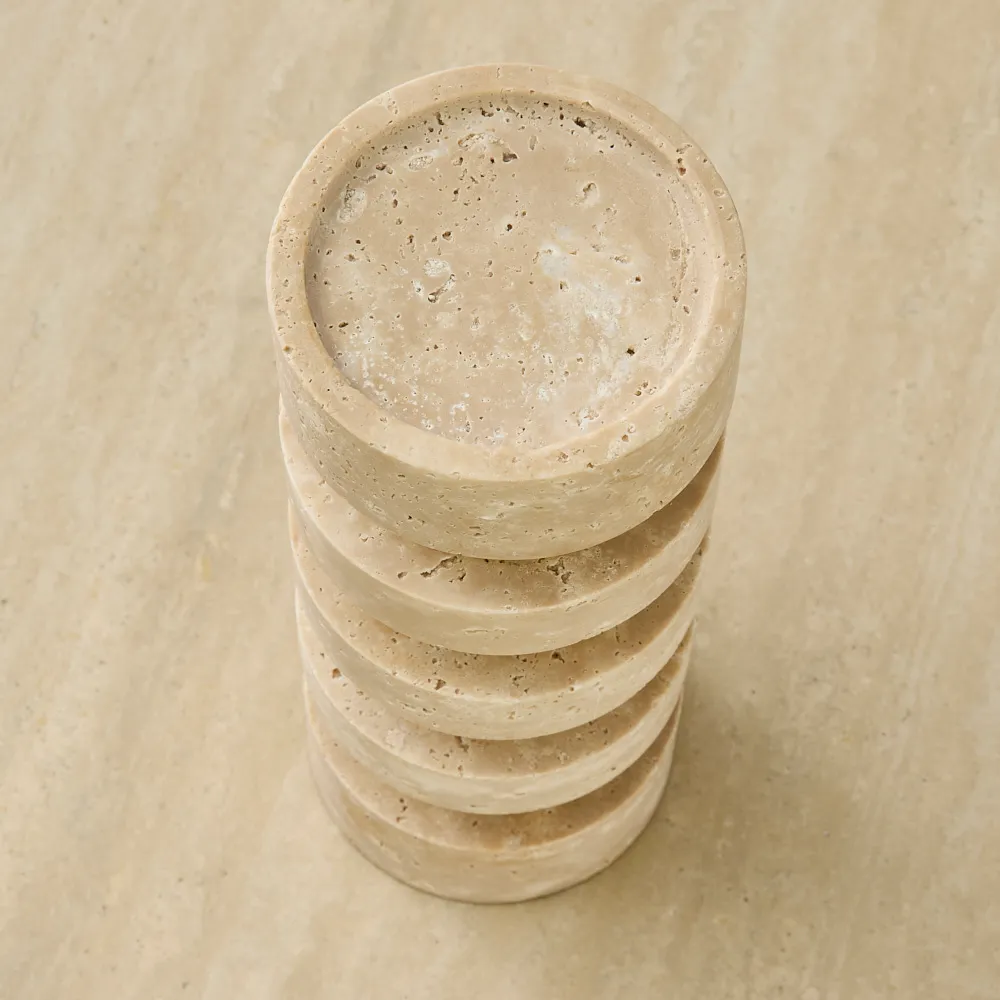 Rikki Beige Travertine Candle Holder 25.5cm