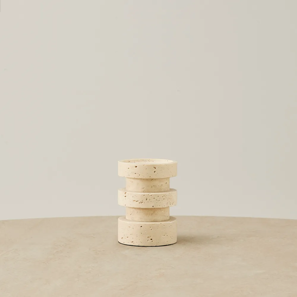 Rikki Beige Travertine Candle Holder 14cm