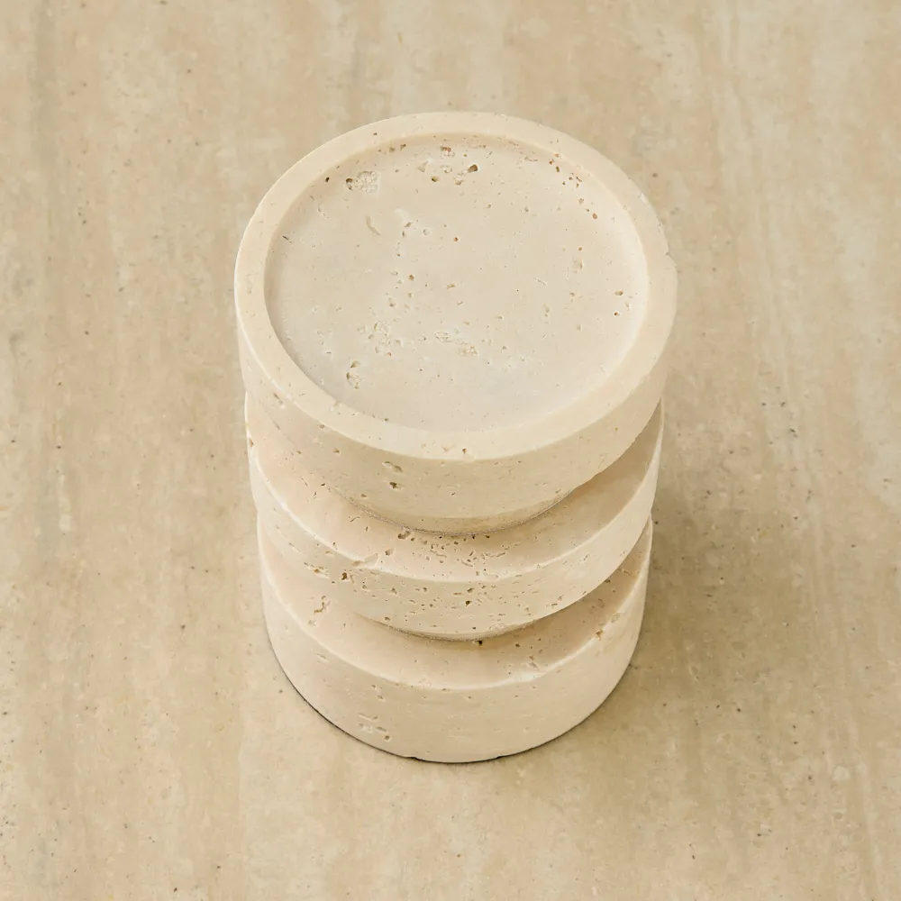 Rikki Beige Travertine Candle Holder 14cm