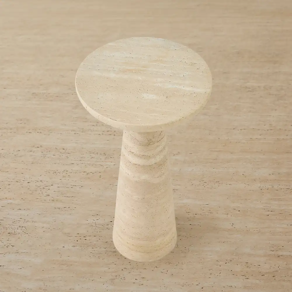 Hora Beige Travertine Side Table