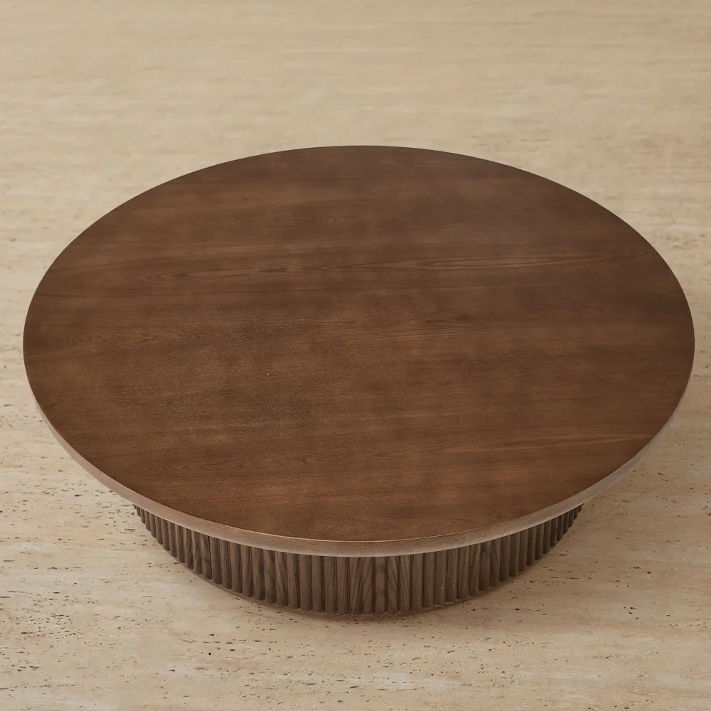 Terra Linea Amber Brown Ash Veneer Low Round Coffee Table - 110cm