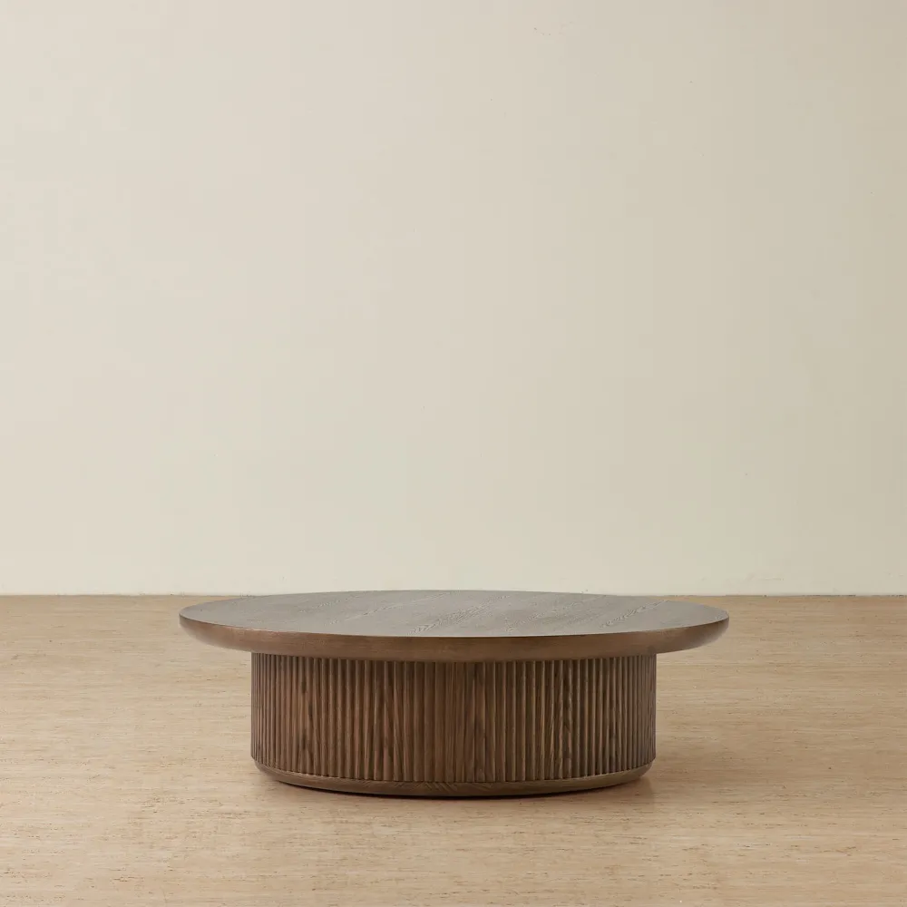 Terra Linea Amber Brown Ash Veneer Low Round Coffee Table - 110cm