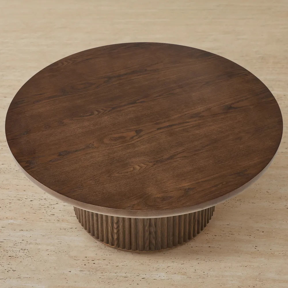 Terra Linea Amber Brown Ash Veneer High Round Coffee Table - 90cm