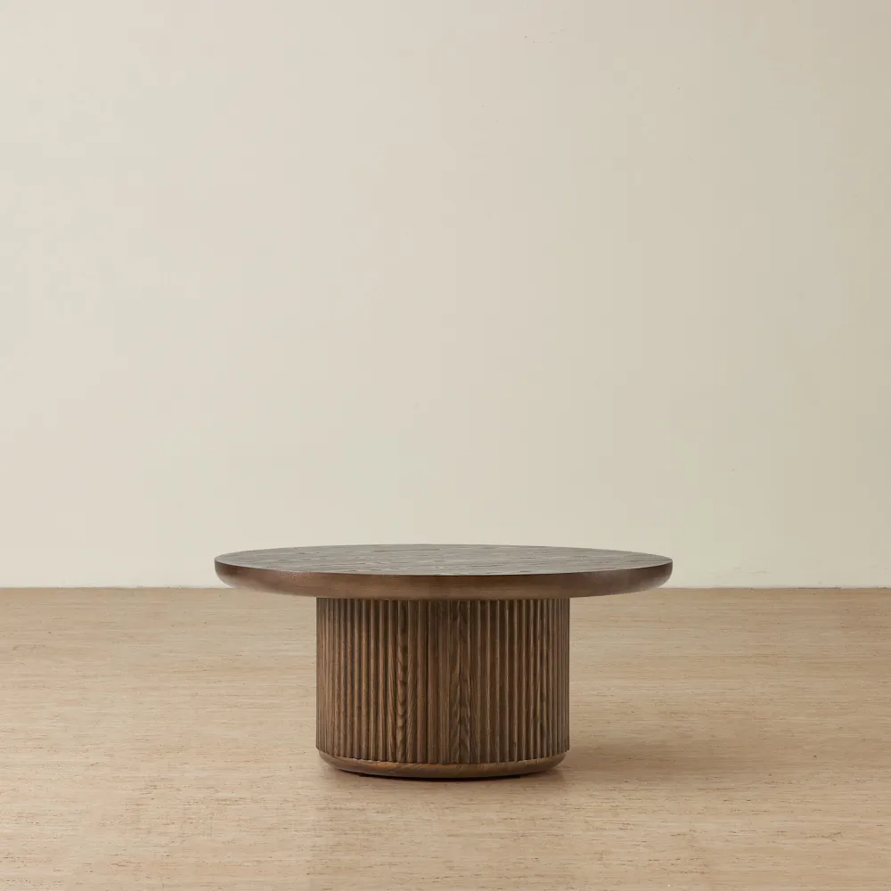 Terra Linea Amber Brown Ash Veneer High Round Coffee Table - 90cm