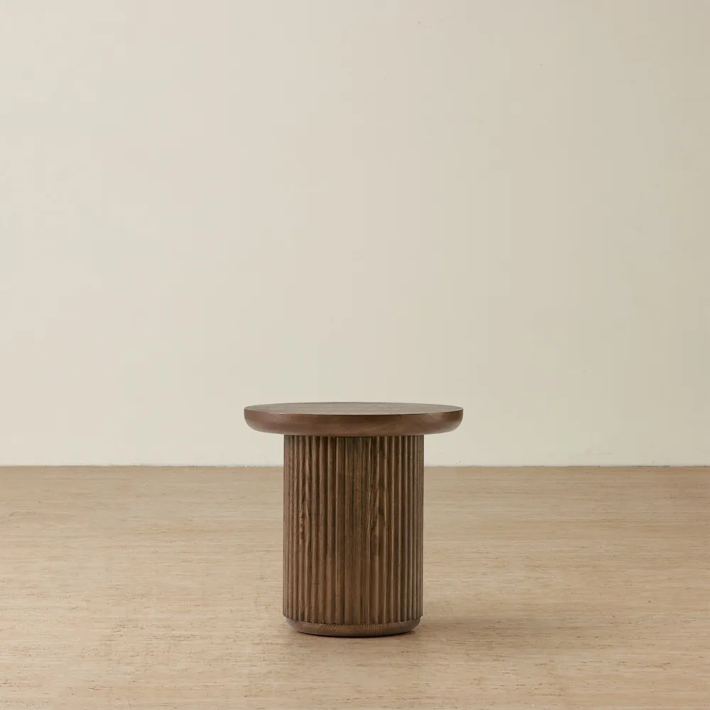Terra Linea Amber Brown Ash Veneer Round Side Table