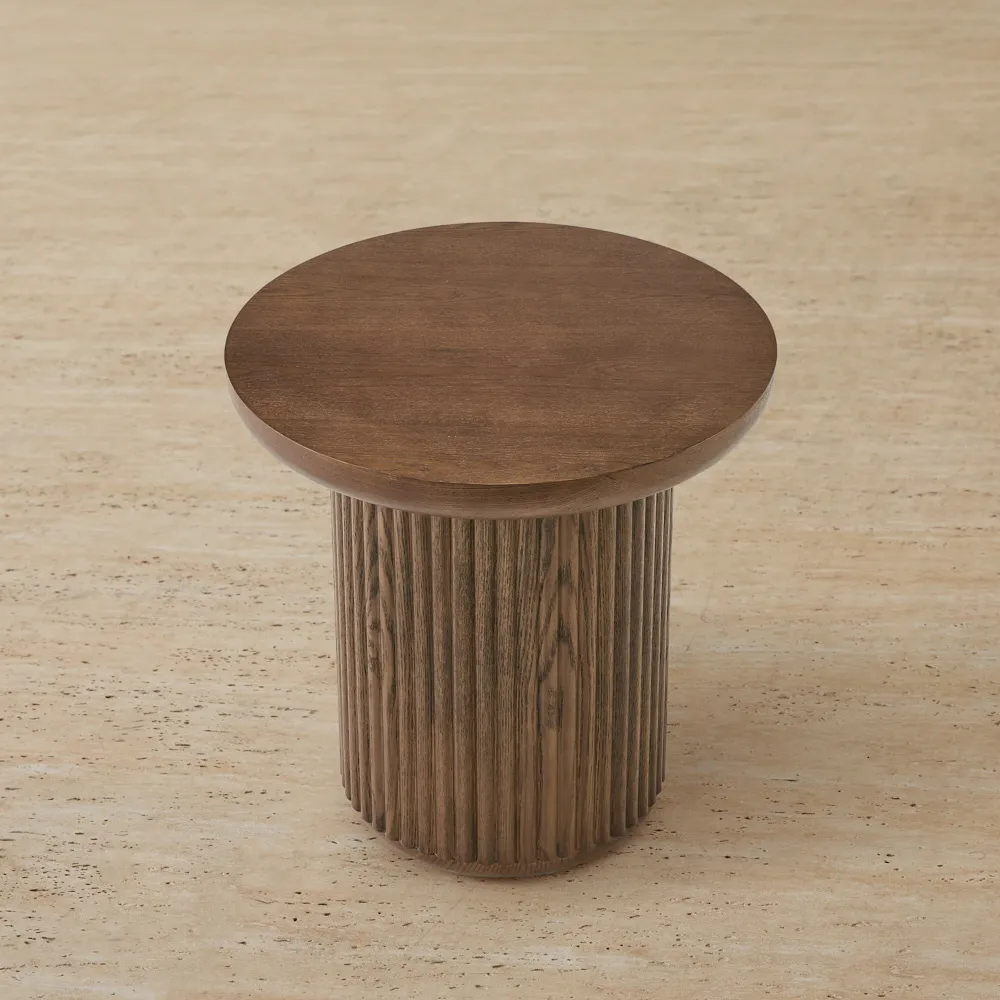 Terra Linea Amber Brown Ash Veneer Round Side Table