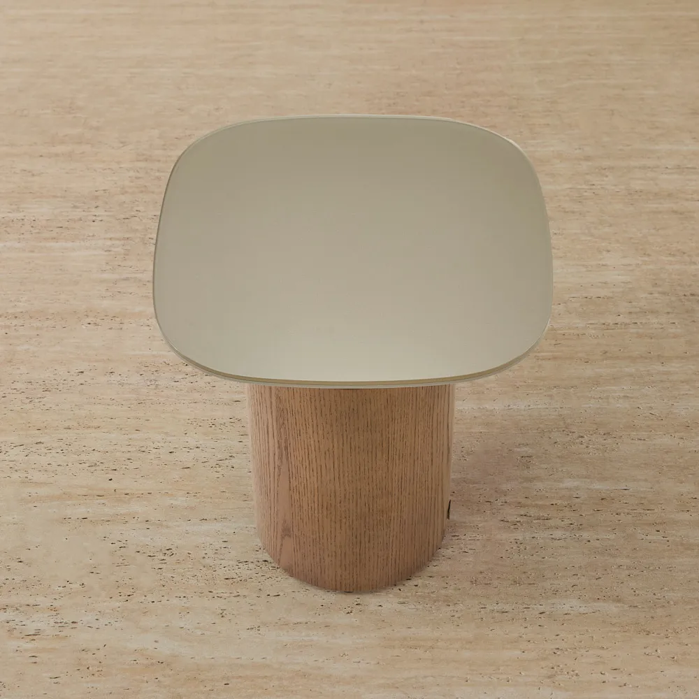 Felina Brown Oak Veneer Side Table with Champagne Gold Glass Top