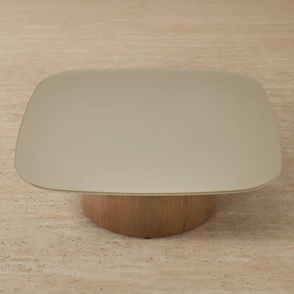Felina Brown Oak Veneer Coffee Table with Champagne Gold Glass Top - 100x36cm