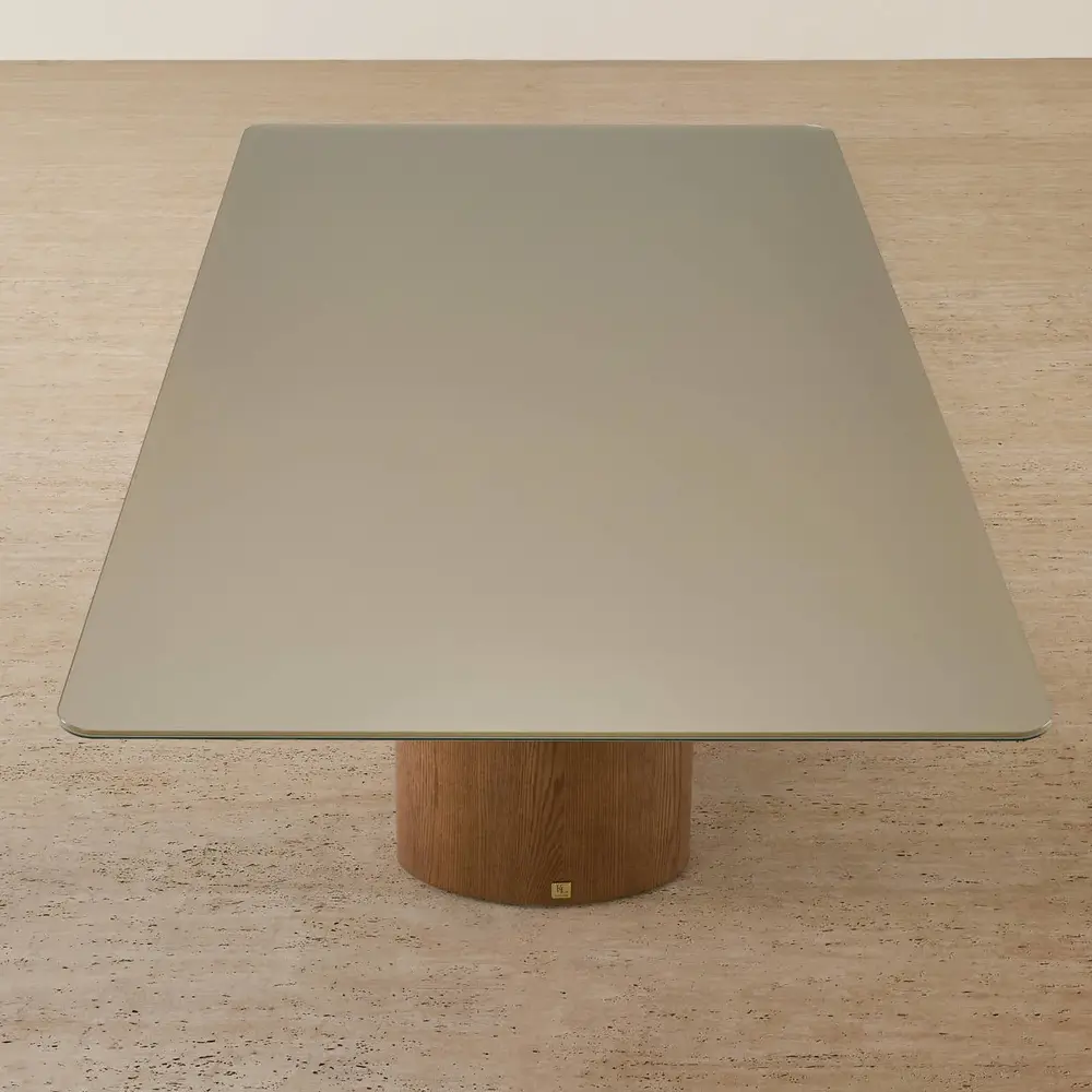 Felina Brown Oak Veneer Dining Table with Champagne Gold Glass Top - 240x120cm