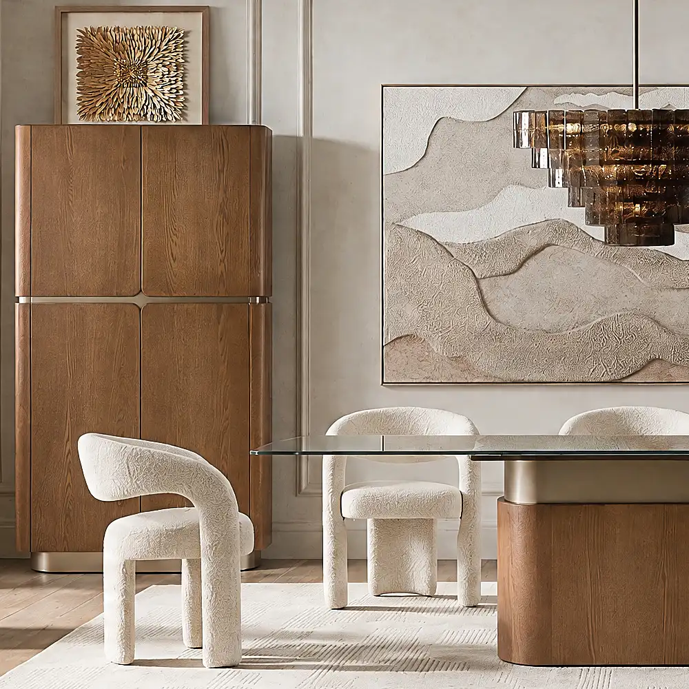 Felina Brown Oak Veneer Dining Table with Champagne Gold Glass Top - 240x120cm