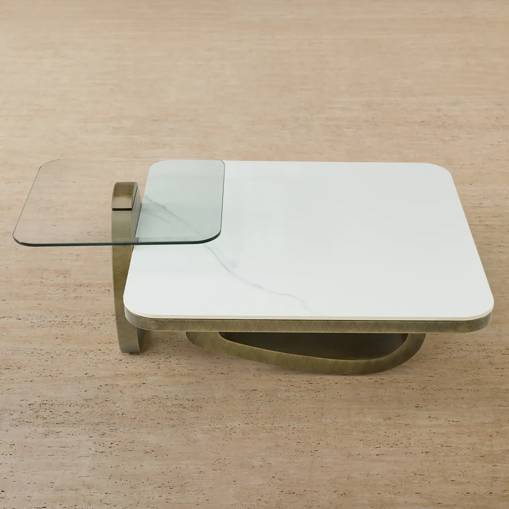 Aspen White Sintered Stone Coffee Table - Brushed Bronze Legs