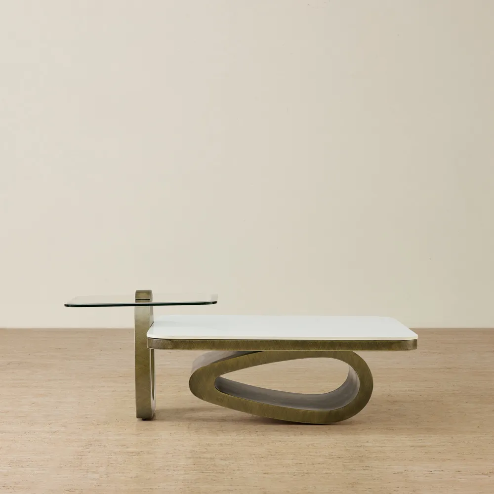 Aspen White Sintered Stone Coffee Table - Brushed Bronze Legs