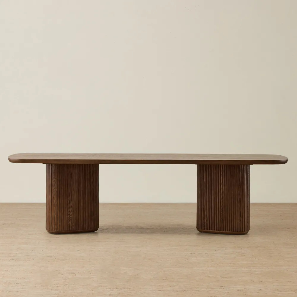 Terra Linea Amber Brown Ash Two-Triangular Leg Dining Table - 270cm x 120cm