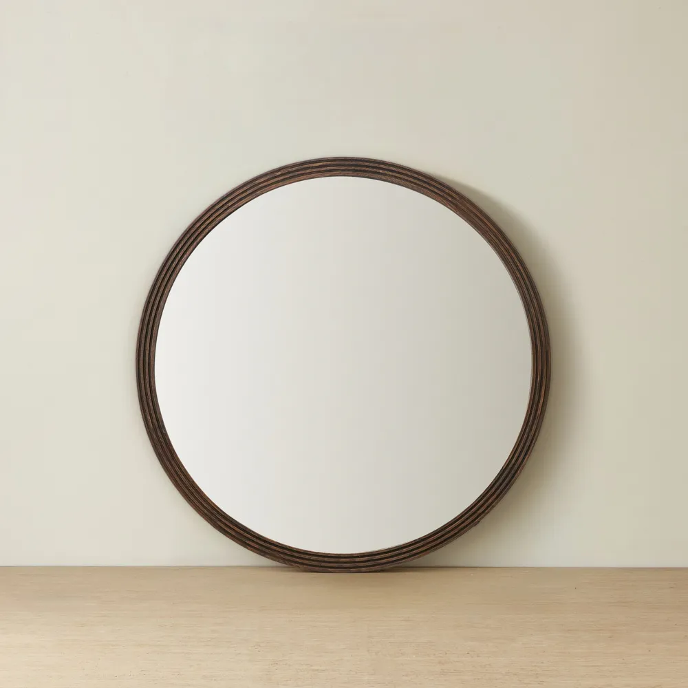 Liran Dark Ash Round Wooden Mirror 120cm
