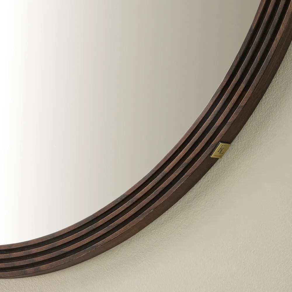 Liran Dark Ash Round Wooden Mirror 90cm