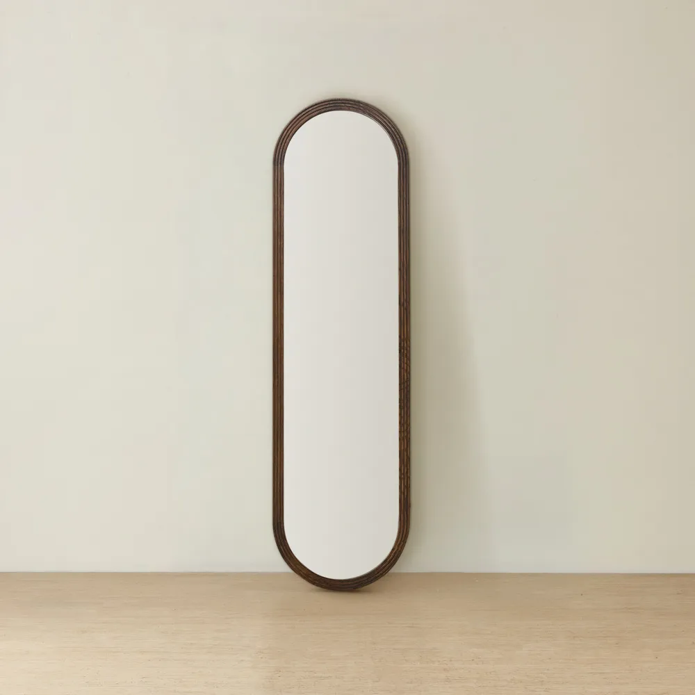 Liran Dark Ash Oval Wooden Mirror 180x50cm