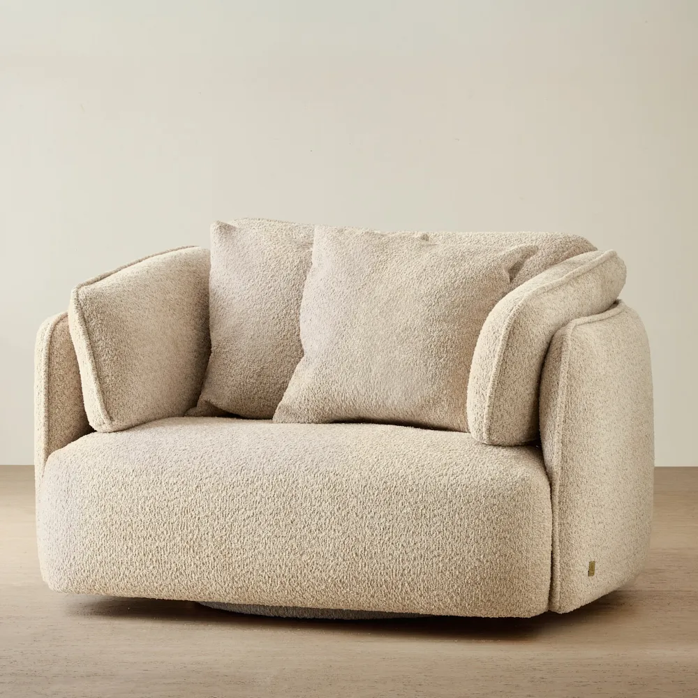 Marcela II Mid Beige Woven Fabric Swivel Occasional Chair