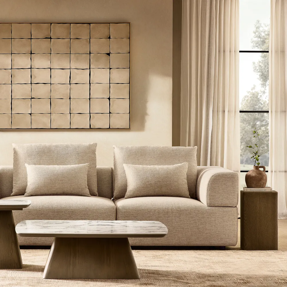 Riviera III Isabelline White 2 Pieces Modular Fabric Sofa