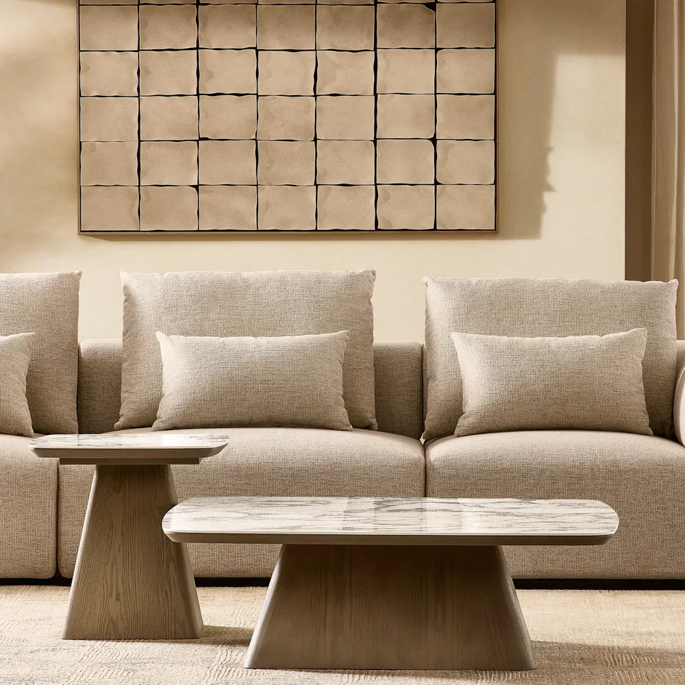 Riviera III Isabelline White 3 Pieces Modular Fabric Sofa