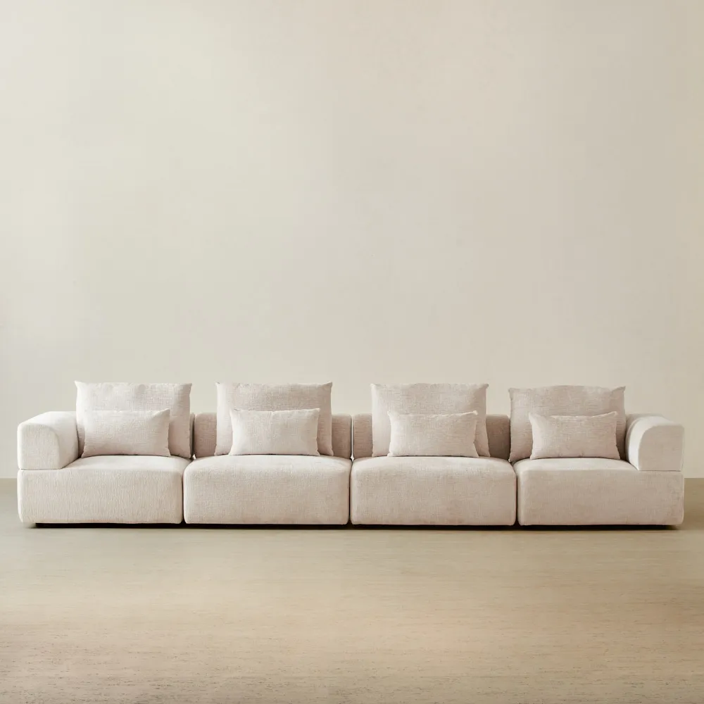 Riviera III Powder White Chenille 4 Pieces Modular Fabric Sofa