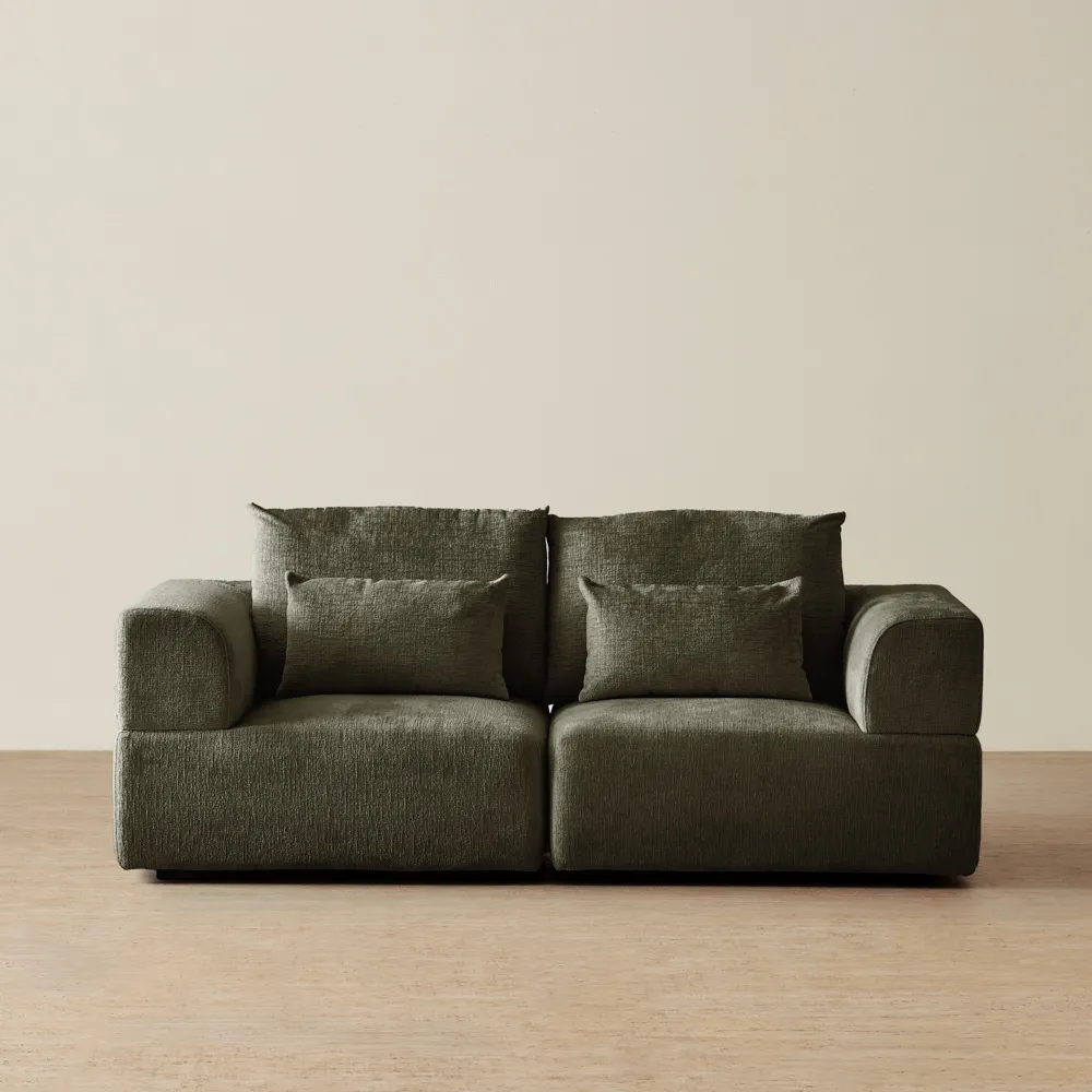 Riviera III Green Chenille 2 Pieces Modular Fabric Sofa