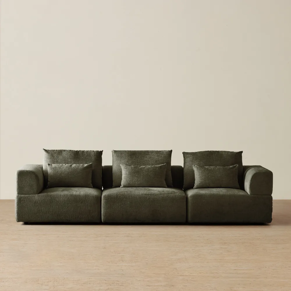 Riviera III Green Chenille 3 Pieces Modular Fabric Sofa