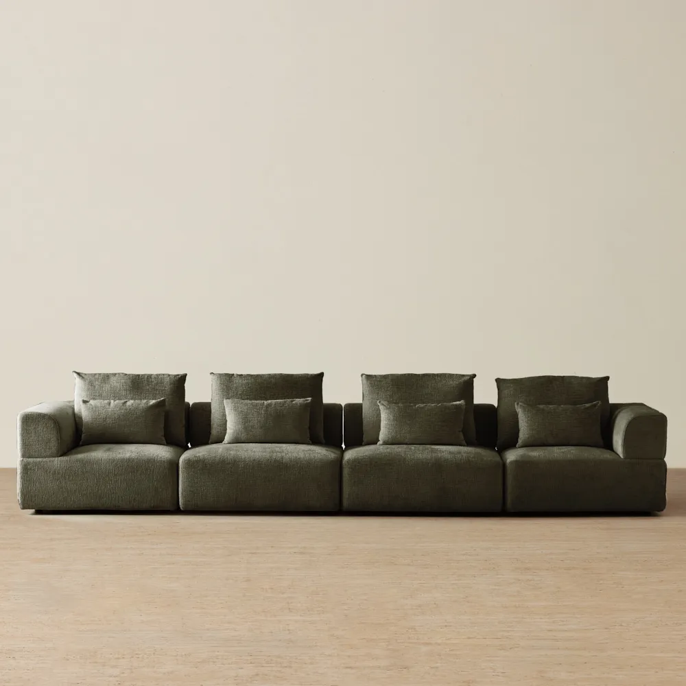 Riviera III Green Chenille 4 Pieces Modular Fabric Sofa