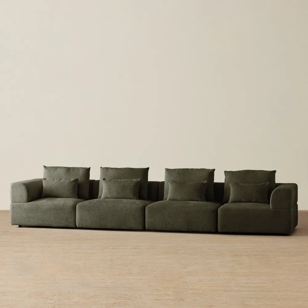 Riviera III Green Chenille 4 Pieces Modular Fabric Sofa