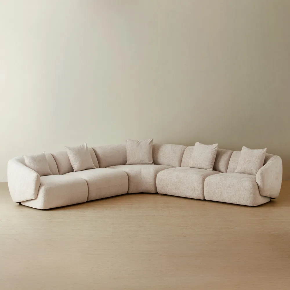 Willow Powder White Chenille Fabric Modular Corner Sofa