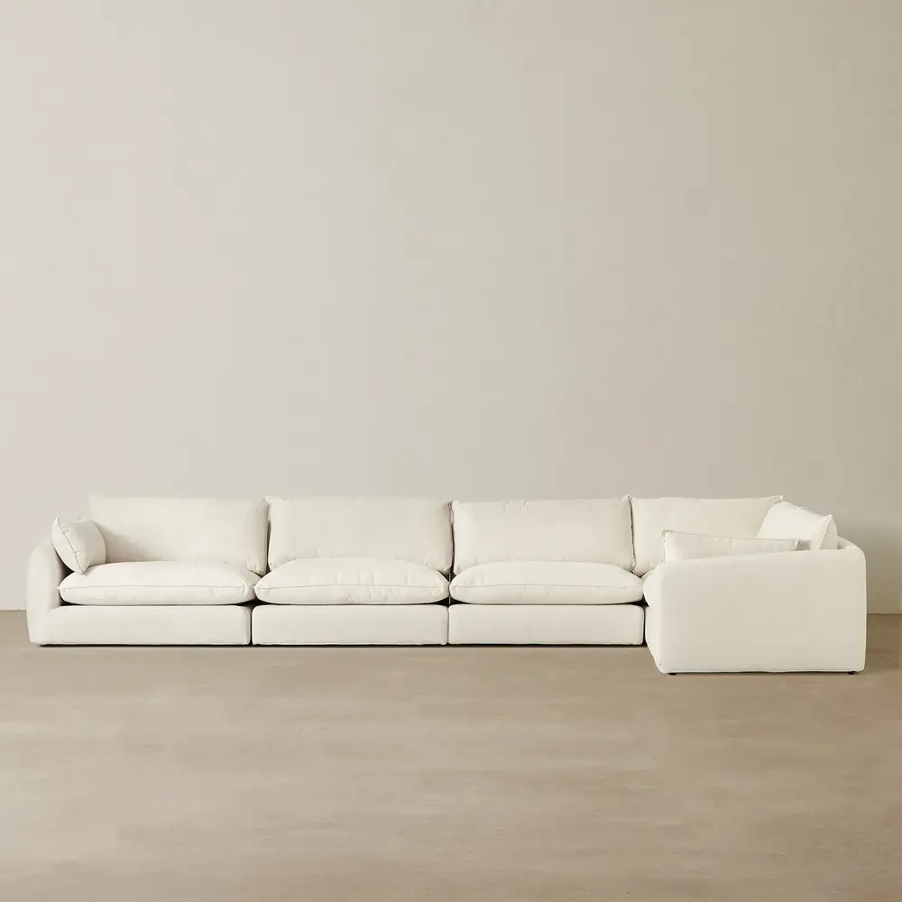 	Macie Chiffon White Fabric 5 Pieces Modular Corner Sofa