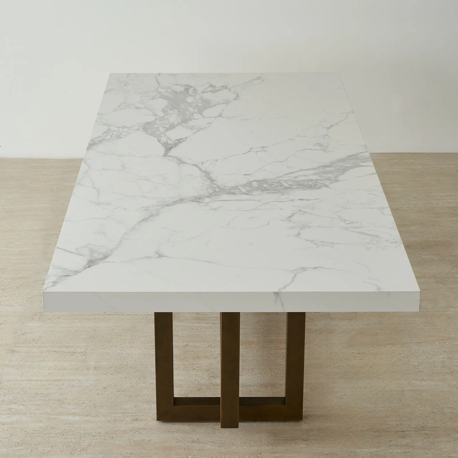 Grayson Brushed Bronze Rectangular Dining Table with Statuario White Sintered Stone Top - 240x105cm
