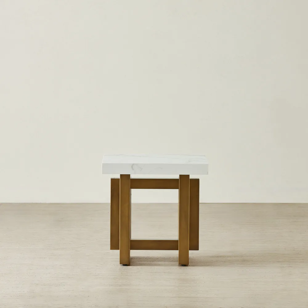 Grayson Statuario White Sintered Stone Side Table - Brushed Bronze Legs
