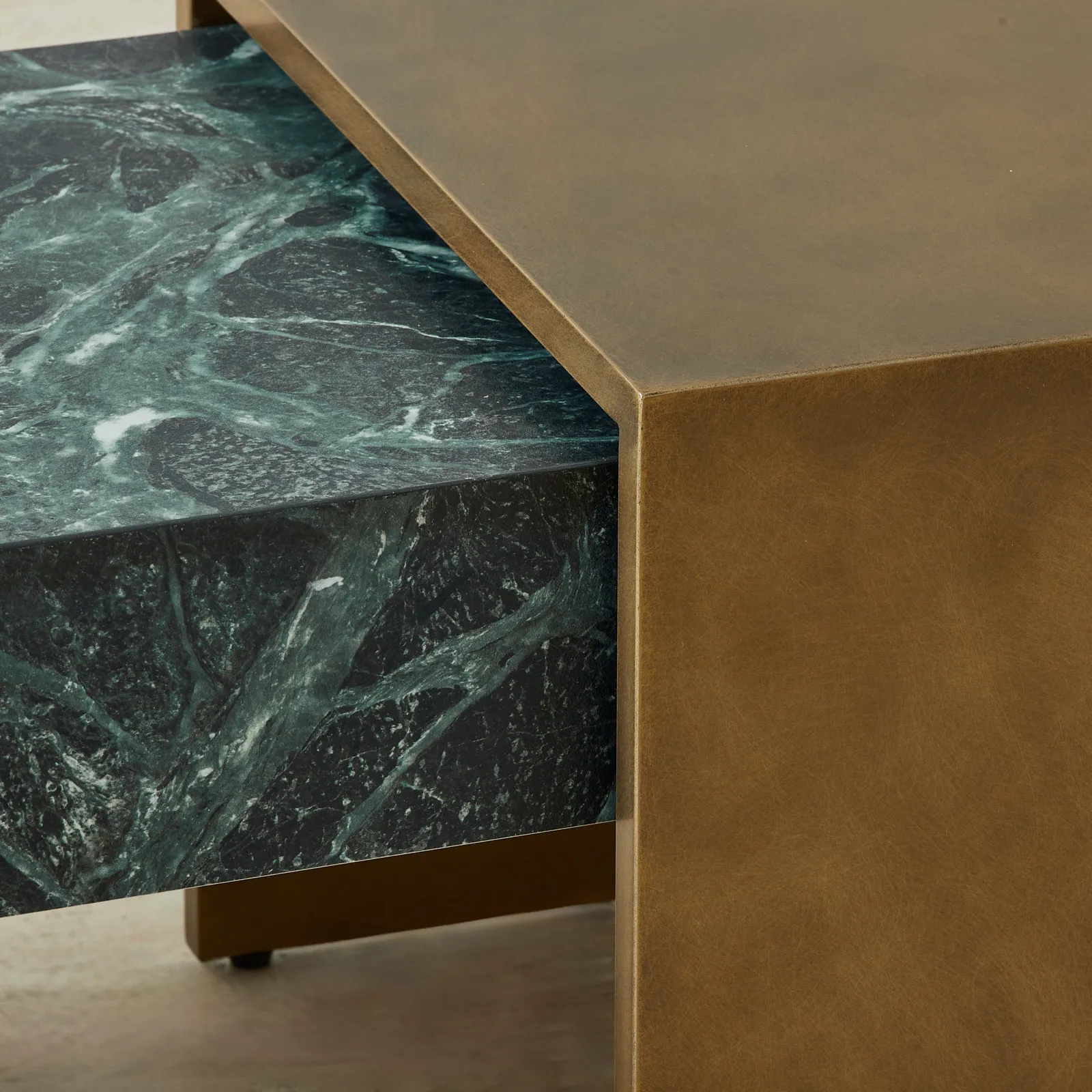 Grayson Brushed Bronze Entertainment Unit with Emerald Green Sintered Stone Top