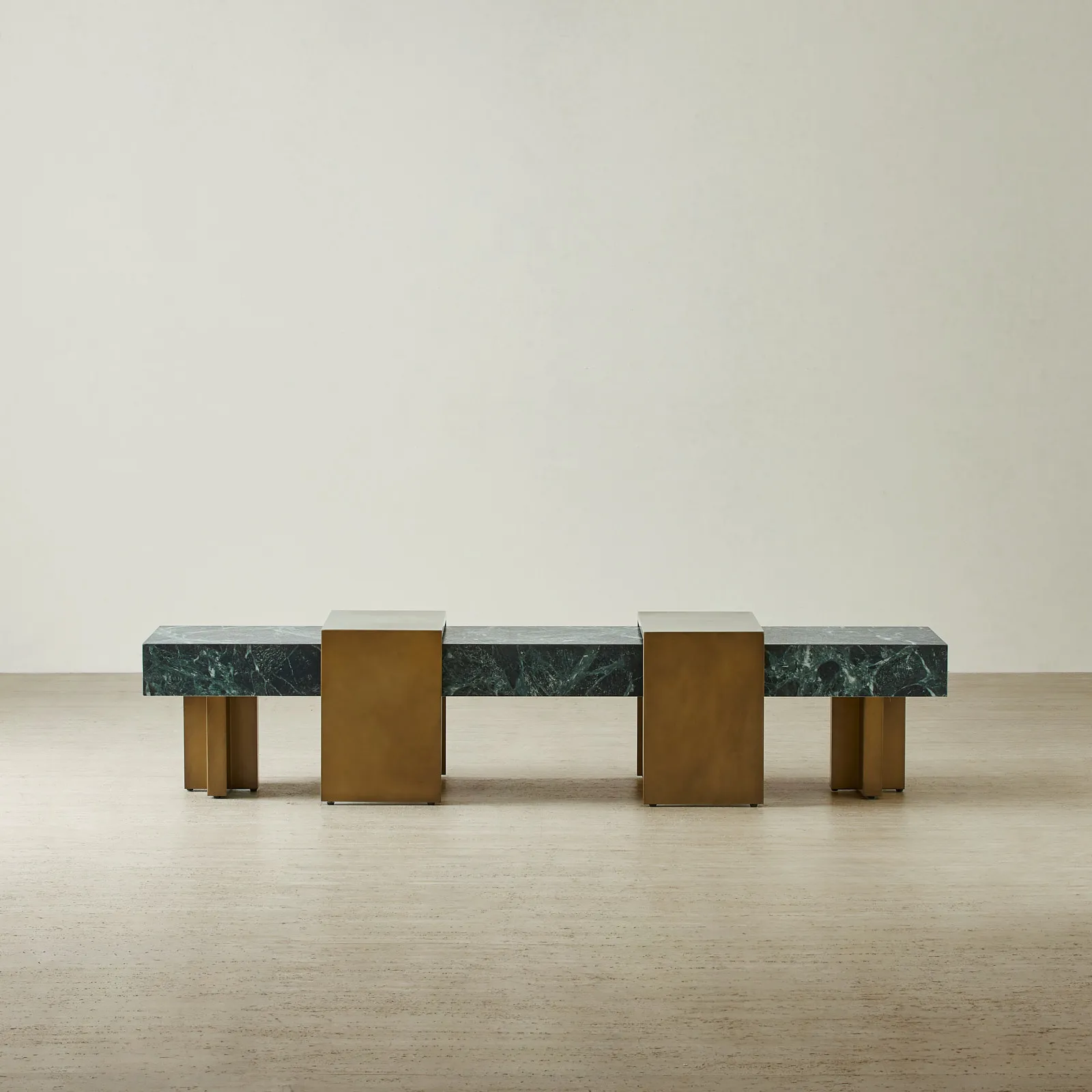 Grayson Brushed Bronze Entertainment Unit with Emerald Green Sintered Stone Top