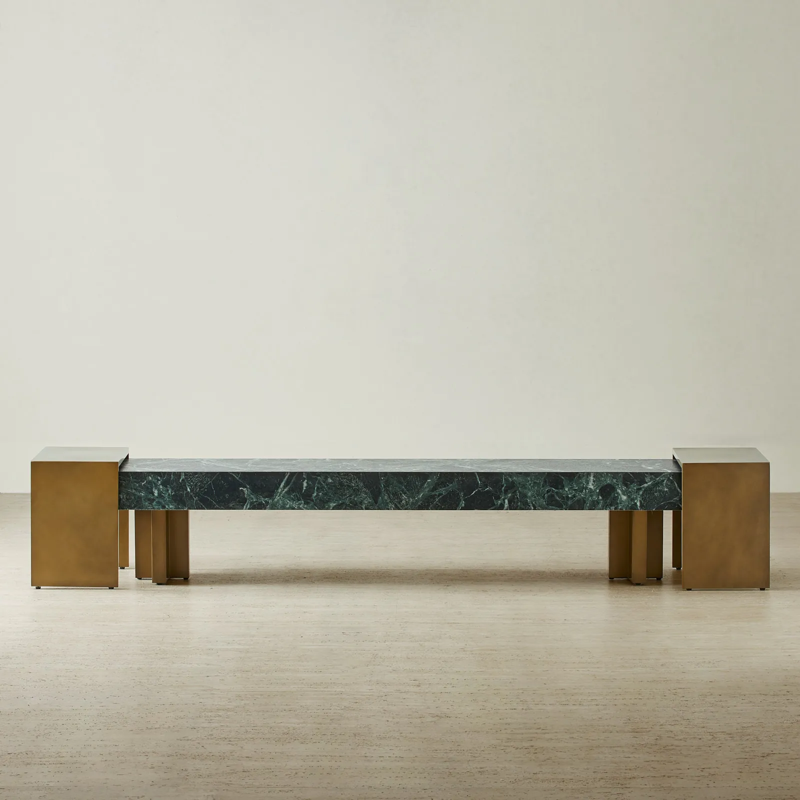 Grayson Brushed Bronze Entertainment Unit with Emerald Green Sintered Stone Top