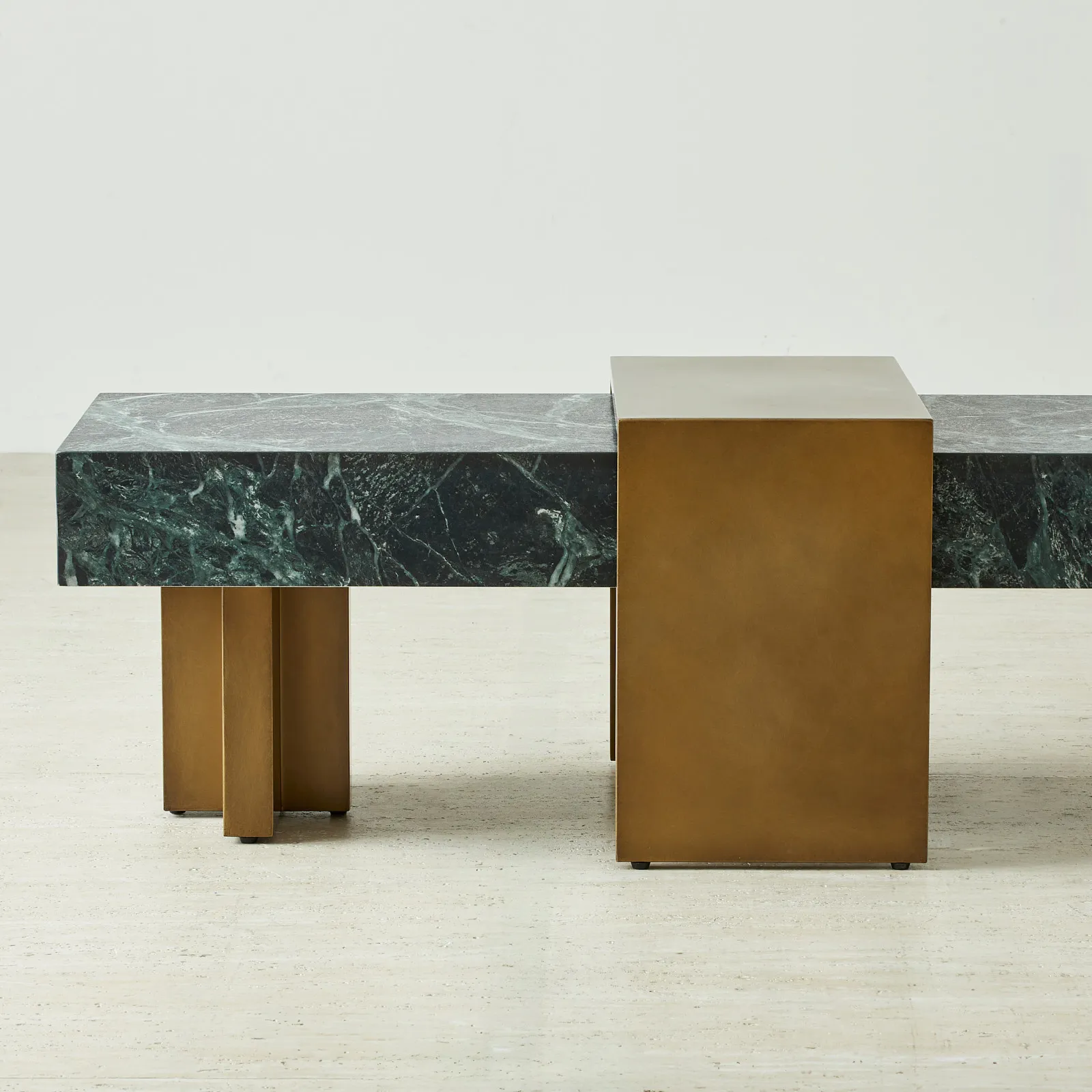 Grayson Brushed Bronze Entertainment Unit with Emerald Green Sintered Stone Top