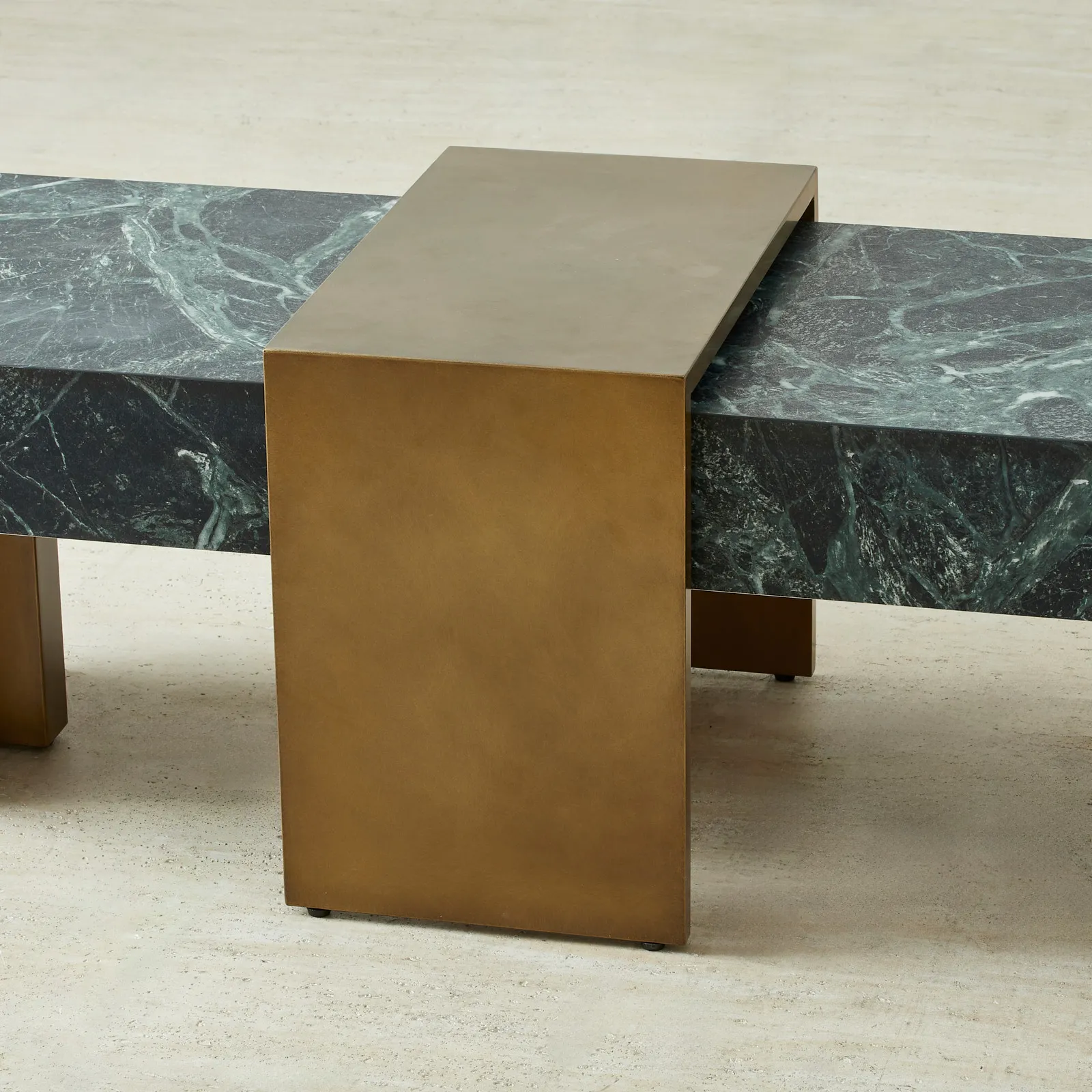 Grayson Brushed Bronze Entertainment Unit with Emerald Green Sintered Stone Top