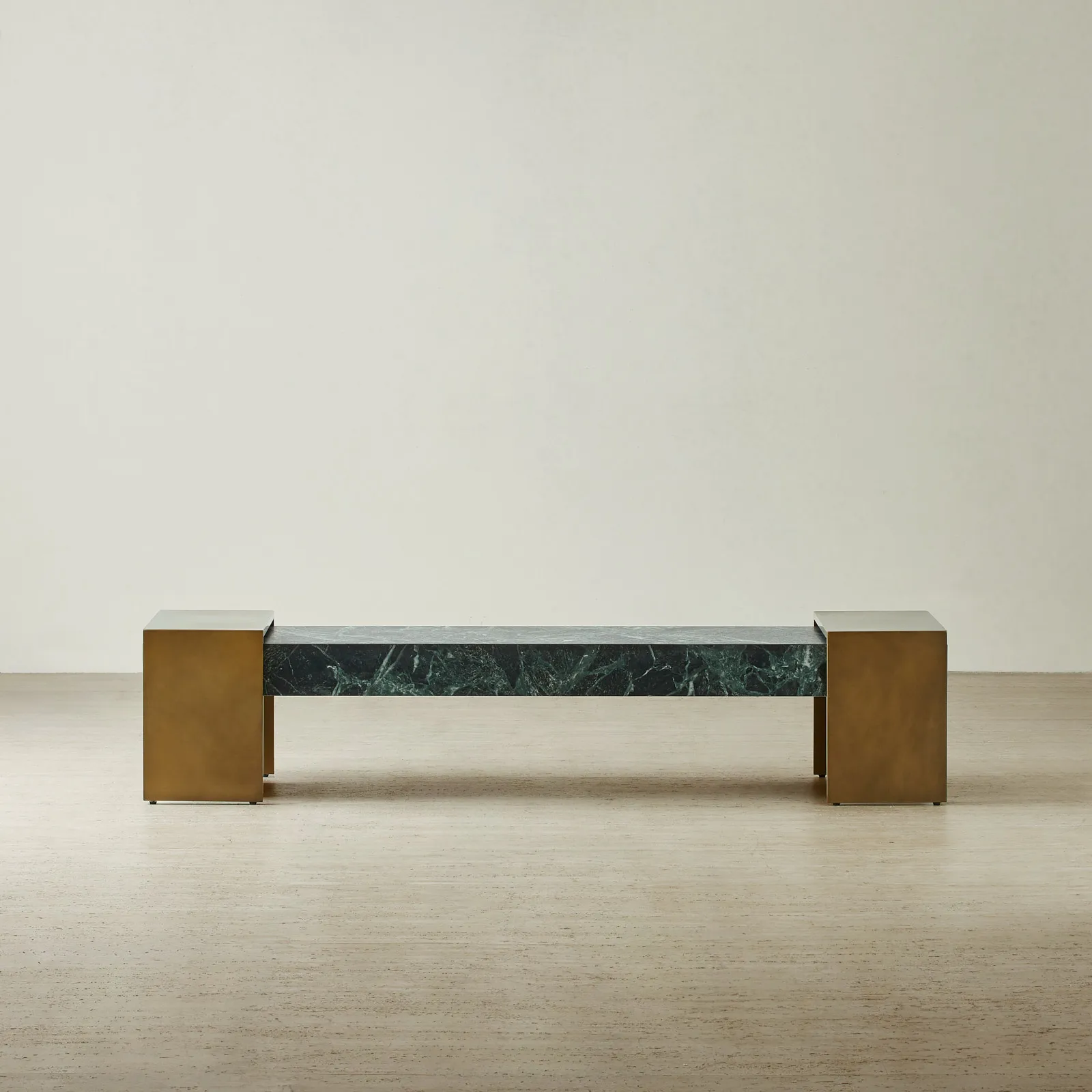 Grayson Brushed Bronze Entertainment Unit with Emerald Green Sintered Stone Top