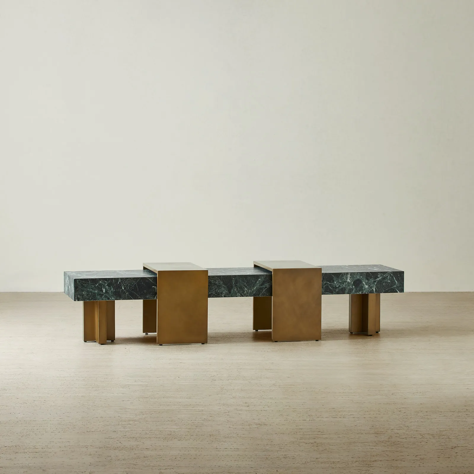 Grayson Brushed Bronze Entertainment Unit with Emerald Green Sintered Stone Top