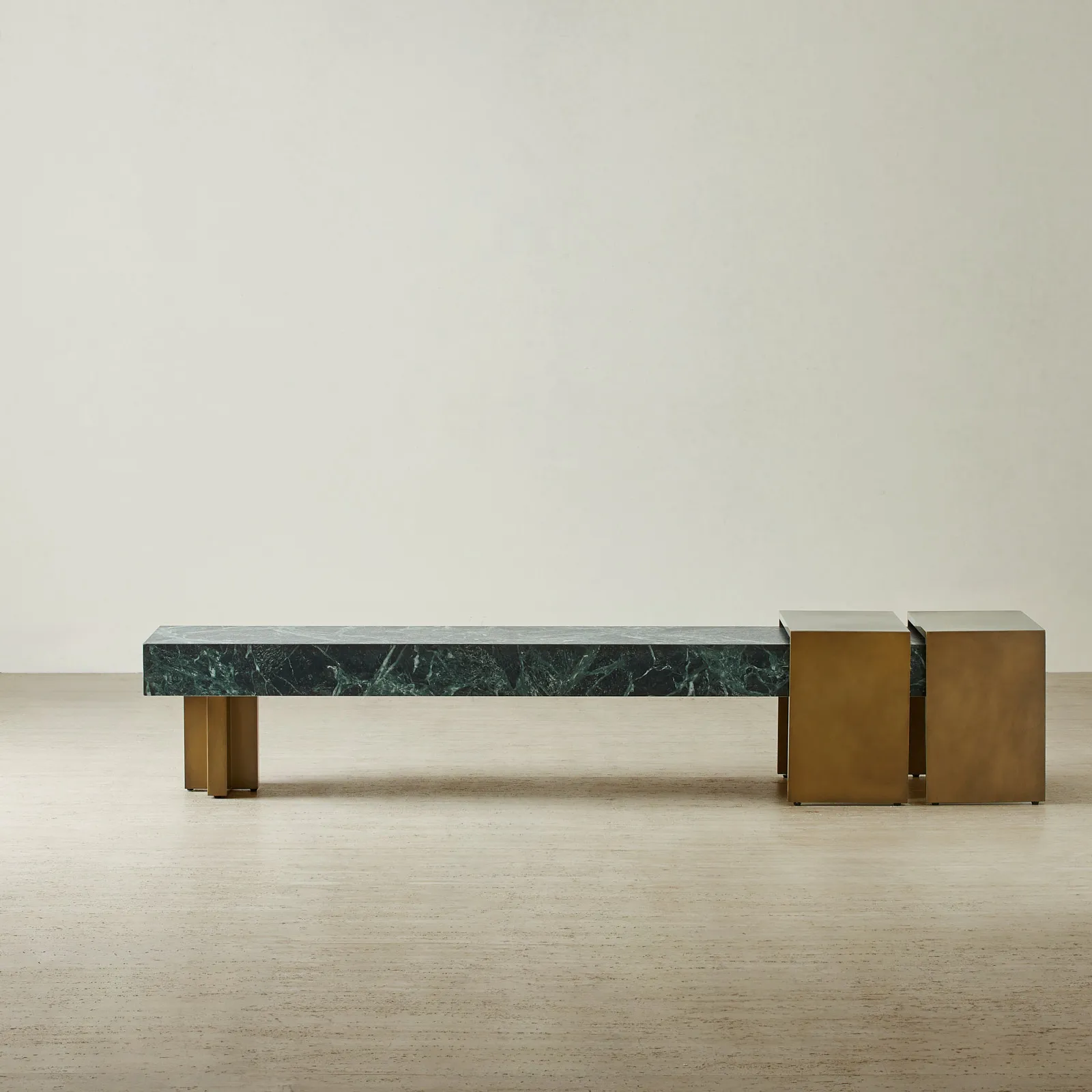 Grayson Brushed Bronze Entertainment Unit with Emerald Green Sintered Stone Top