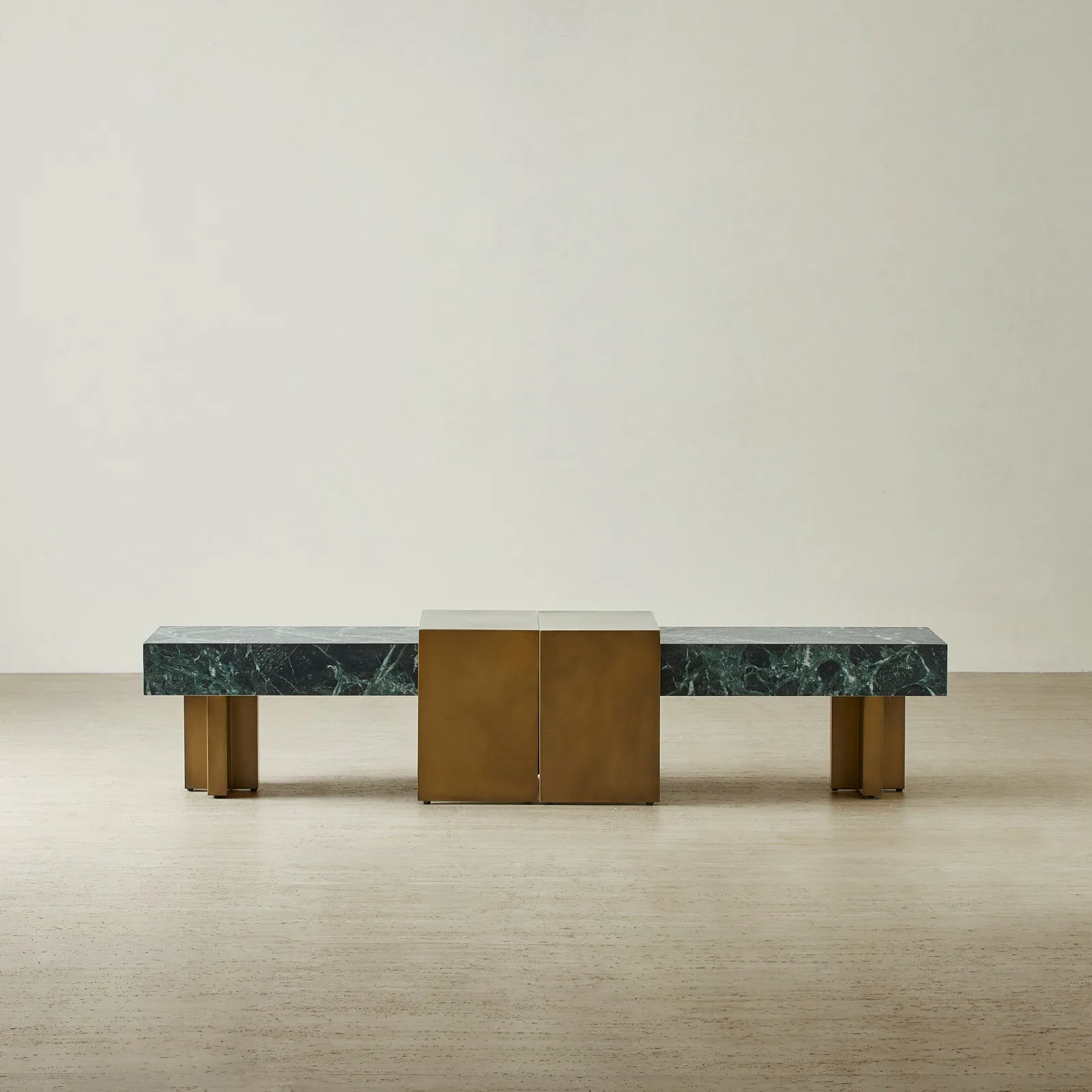 Grayson Brushed Bronze Entertainment Unit with Emerald Green Sintered Stone Top